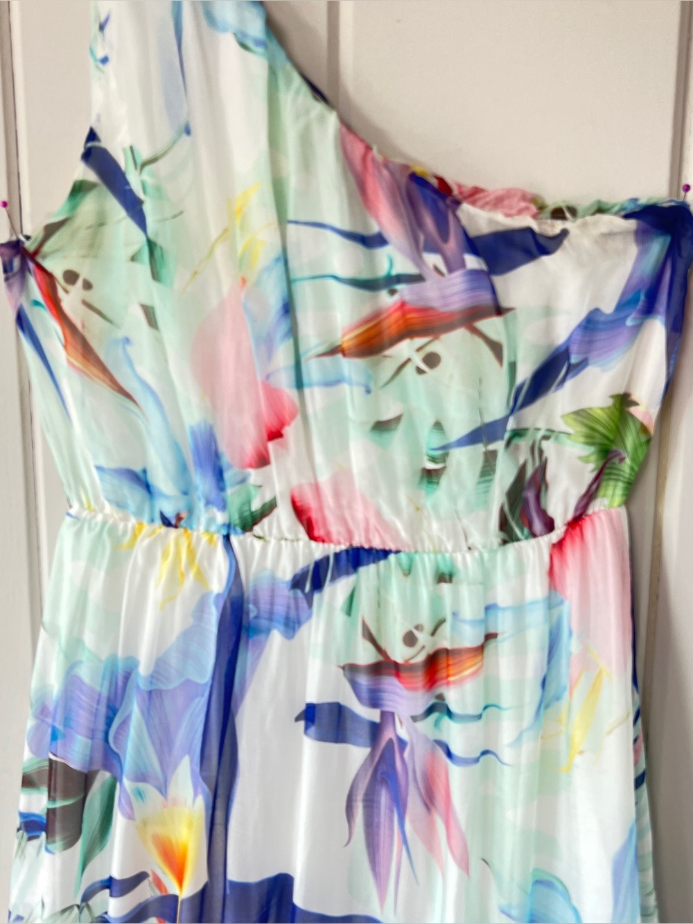 Lara G Italy XL Silk Blend Floral One Shoulder Maxi Dres